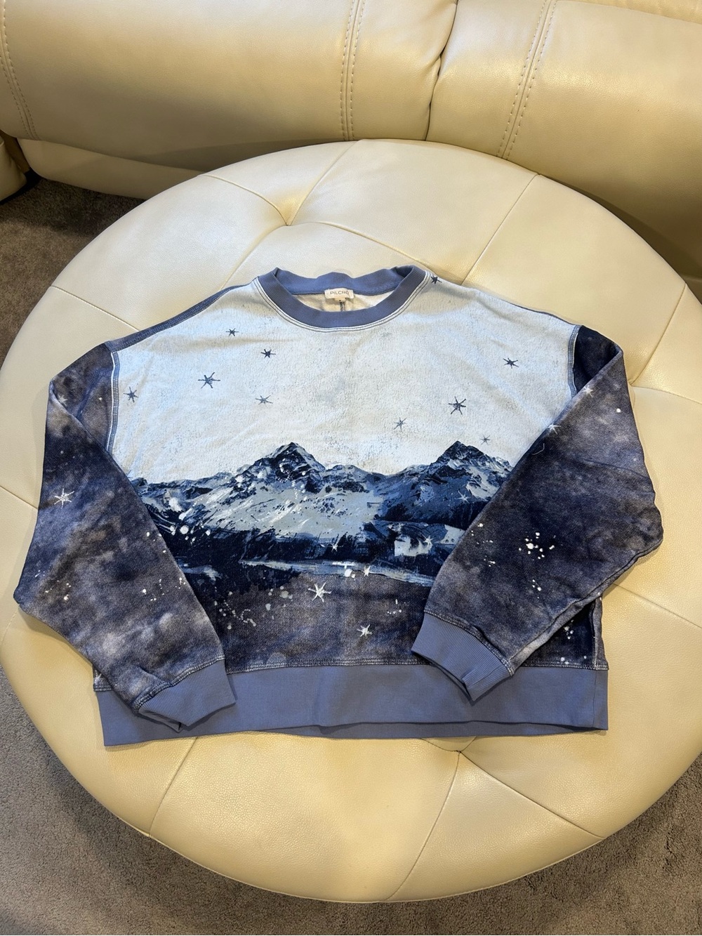 Anthropologie Pilcro Blue Mountain Print Crewneck Sweater